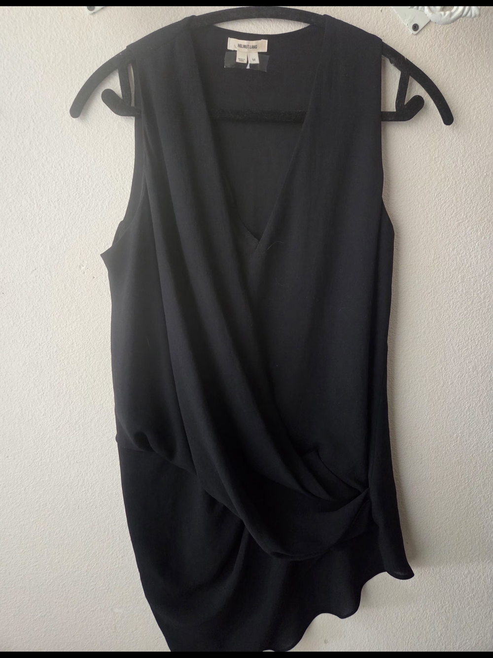 Helmut Lang Black Draped Asymmetrical Sleeveless Top